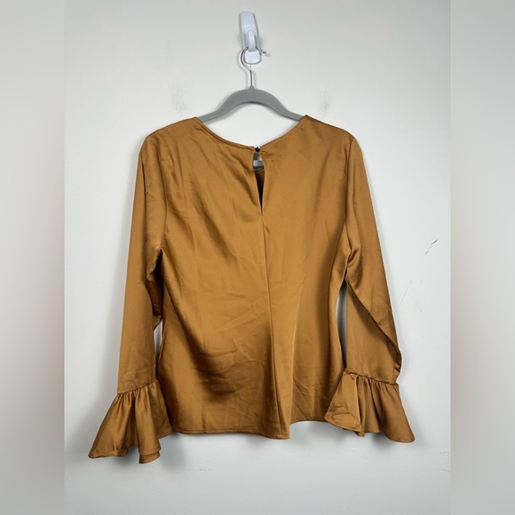 NWT J. Crew Women Brown Winter Garden Top Size Large Bell Sleeve Crew Neck - Picture 4 of 7